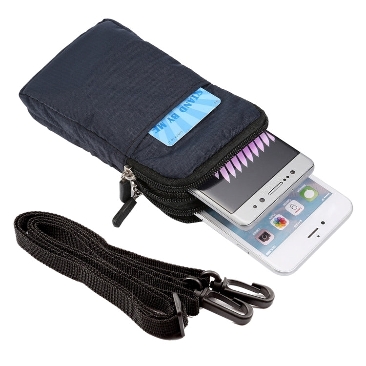 Universal Multi-function Plaid Texture Double Layer Zipper Sports Waist Bag / Shoulder Bag for iPhone X & 7 & 7 Plus / Galaxy S9+ / S8+ / Note 8 / Sony Xperia Z5 / Huawei Mate 8, Size: 16.5 x 9.0 x 3.0cm