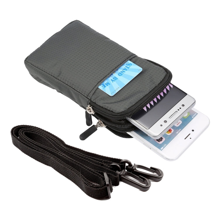 Universal Multi-function Plaid Texture Double Layer Zipper Sports Waist Bag / Shoulder Bag for iPhone X & 7 & 7 Plus / Galaxy S9+ / S8+ / Note 8 / Sony Xperia Z5 / Huawei Mate 8, Size: 16.5 x 9.0 x 3.0cm