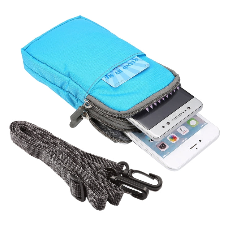 Universal Multi-function Plaid Texture Double Layer Zipper Sports Waist Bag / Shoulder Bag for iPhone X & 7 & 7 Plus / Galaxy S9+ / S8+ / Note 8 / Sony Xperia Z5 / Huawei Mate 8, Size: 16.5 x 9.0 x 3.0cm