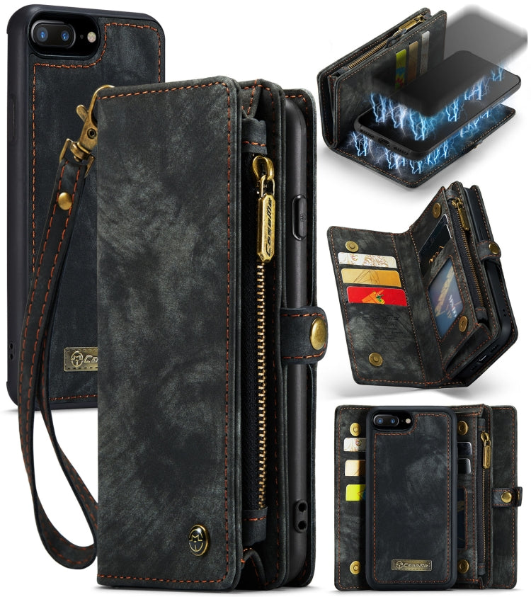 CaseMe for iPhone 8 Plus & 7 Plus Multifunctional Leather Billfold with Detachable Magnetic PC Back Protective Case & Holder & 11 Card Slots & 3 Cash Slots & 1 Zipper Wallet & 2 Photo Frames & 3 Magnetic Clasps, For 8P & 7P