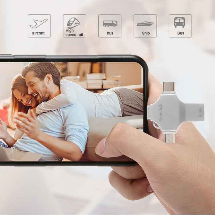 4 in 1 8GB USB 3.0 + 8 Pin + Mirco USB + USB-C / Type-C Dual-use Flash Drive with OTG Function