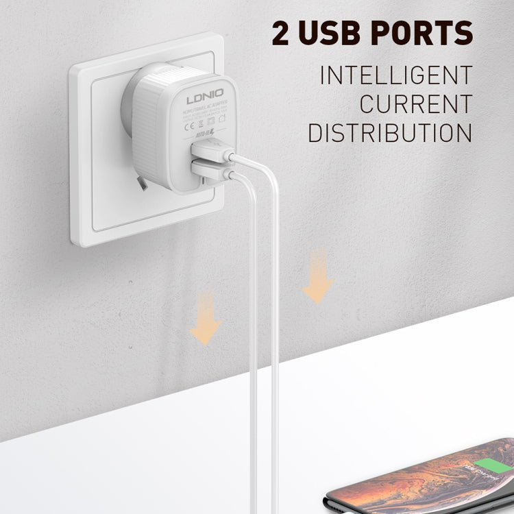 LDNIO A201 2.4A Dual USB Charging Head Travel Direct Charge Mobile Phone Adapter Charger With Micro USB Data Cable, Micro USB