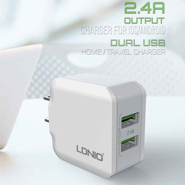 LDNIO A2201 2.4A Dual USB Charging Head Travel Direct Charge Mobile Phone Adapter Charger With Type-C Data Cable, Type-C