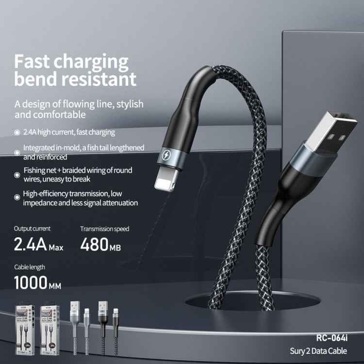 REMAX RC-064i Sury 2 Series 1m 2.4A USB to 8 Pin Data Cable for iPhone, iPad