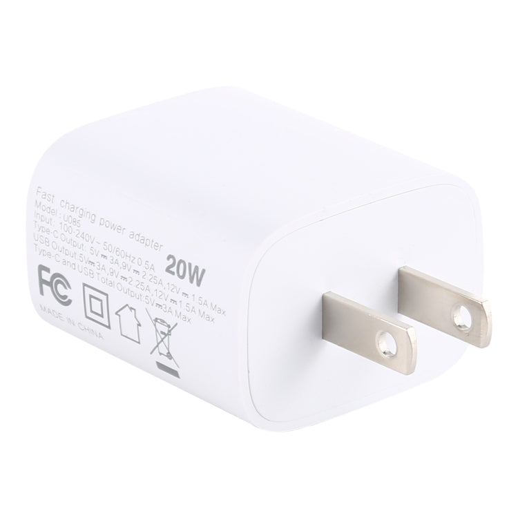 T085 20W USB + Type-C Fast Charging Travel Power Adapter, EU Plug, IP8G0711EU, IP8G0711US