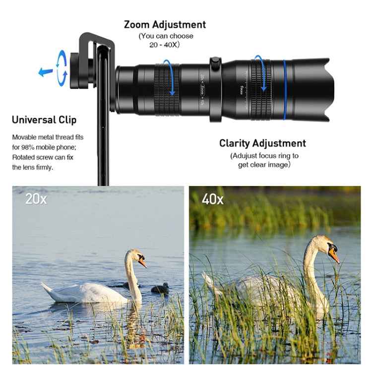 APEXEL APL-20-40XJJ04 20-40X HD External Dual-adjustment Zoom Telescope Universal Telephoto Phone Lens