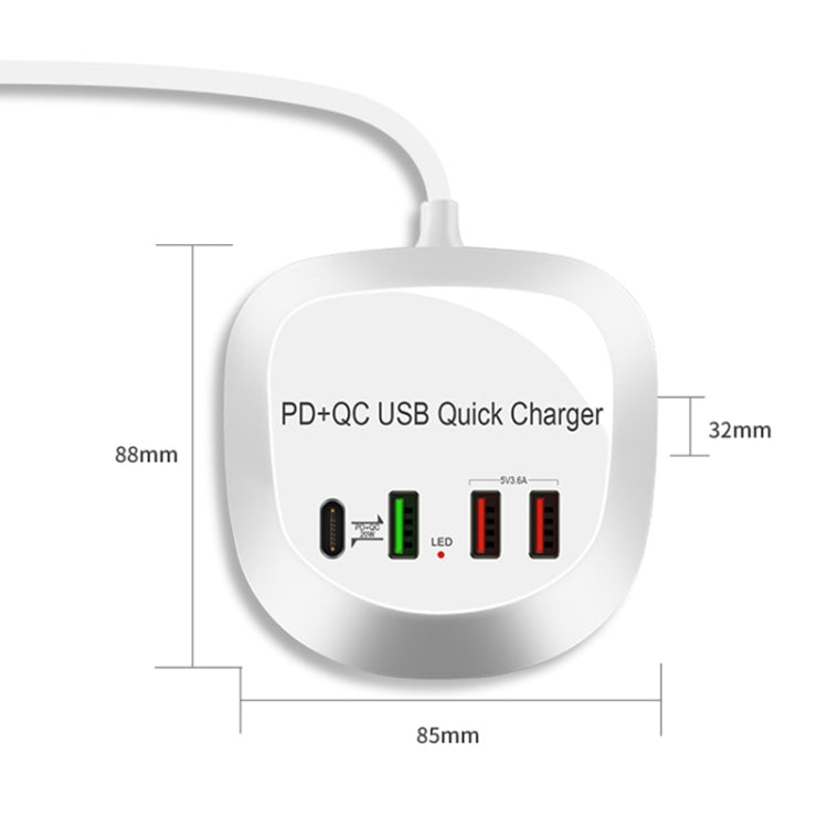 WLX-T3P 4 In 1 PD + QC Multi-function Smart Fast Charging USB Charger, WLX-T3P UK Plug, WLX-T3P US Plug, WLX-T3P AU Plug, WLX-T3P EU Plug