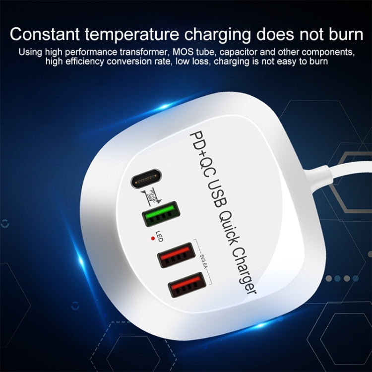 WLX-T3P 4 In 1 PD + QC Multi-function Smart Fast Charging USB Charger, WLX-T3P UK Plug, WLX-T3P US Plug, WLX-T3P AU Plug, WLX-T3P EU Plug