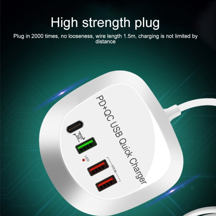 WLX-T3P 4 In 1 PD + QC Multi-function Smart Fast Charging USB Charger, WLX-T3P UK Plug, WLX-T3P US Plug, WLX-T3P AU Plug, WLX-T3P EU Plug