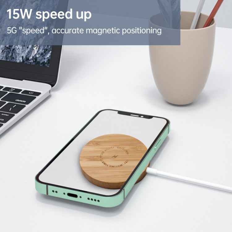 JYD01 15W Magsafe Round Bamboo Wood Magnetic Wireless Charger