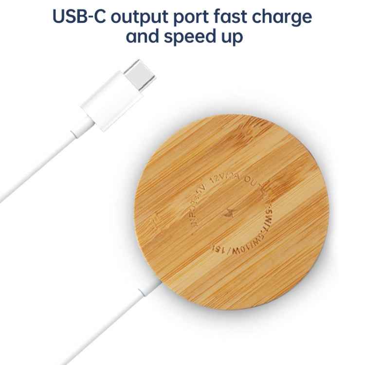 JYD01 15W Magsafe Round Bamboo Wood Magnetic Wireless Charger
