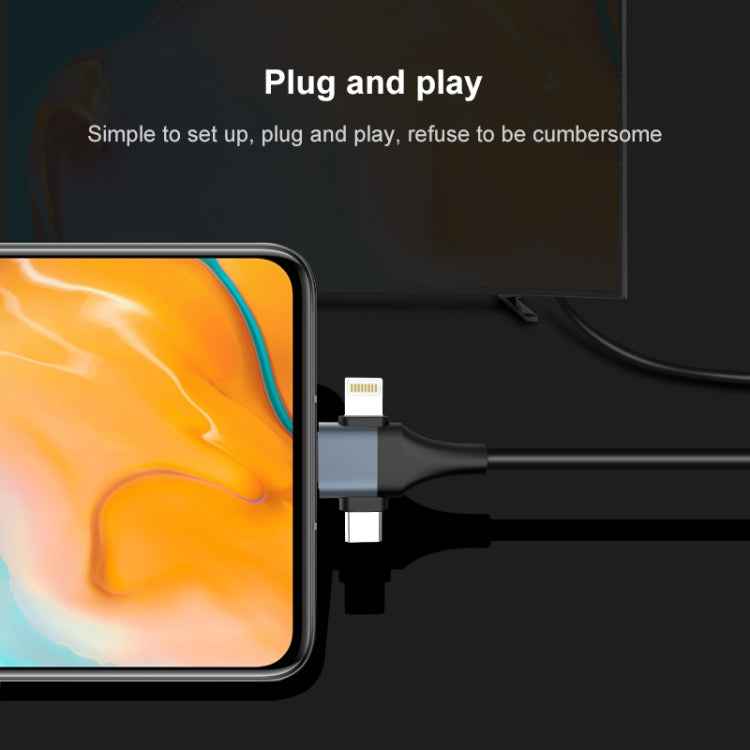 P8J Aluminum 3 in 1 8 Pin + Micro USB + USB-C / Type-C to HDTV Cable, Cable Length: 2m