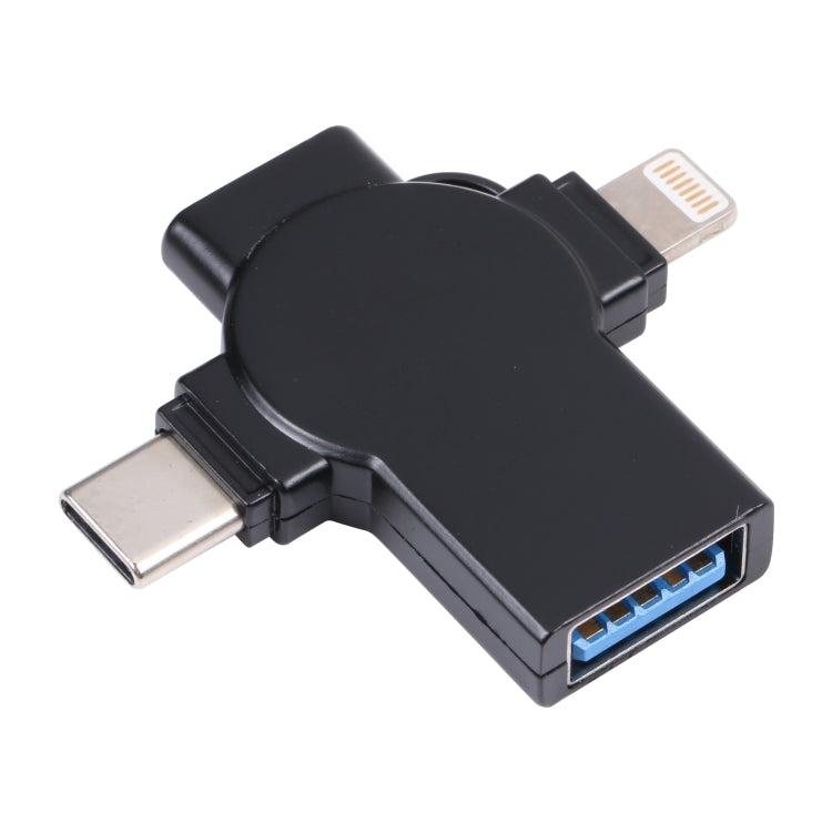 X09 4 in 1 USB to Dual 8 Pin+USB-C/Type-C Interface OTG Adapter