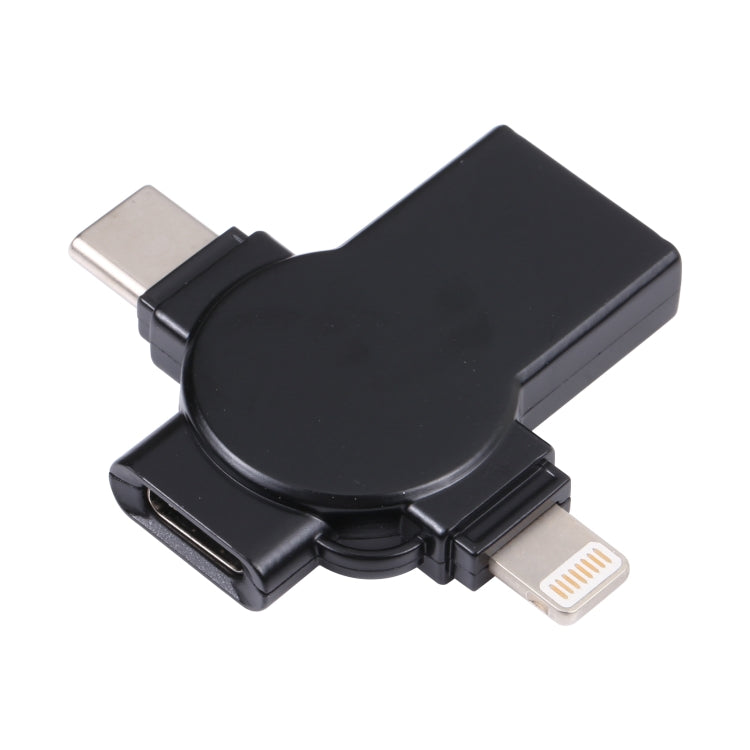 X09 4 in 1 USB to Dual 8 Pin+USB-C/Type-C Interface OTG Adapter