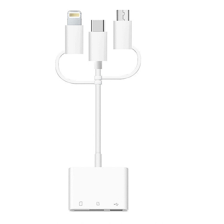 Adaptador extensor USB OTG 3 en 1 de 8 pines, micro USB y tipo C a lector de tarjetas TF y SD