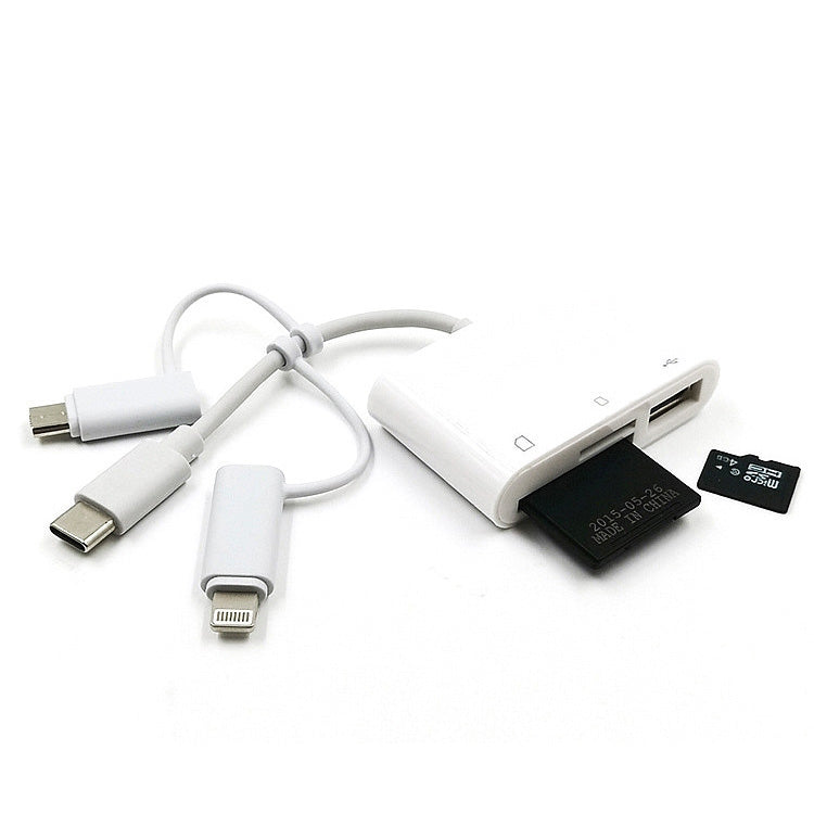 Adaptador extensor USB OTG 3 en 1 de 8 pines, micro USB y tipo C a lector de tarjetas TF y SD