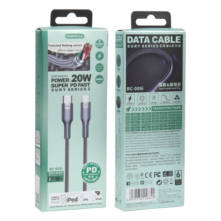 Câble de données de charge rapide REMAX RC-009i 1 m 2,22 A USB-C / Type-C vers 8 broches 20 W PD, Type-C vers 8 broches 20 W
