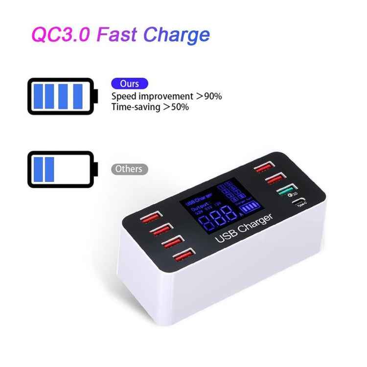 A9 Plus (Global Version) Multi-function AC 100V~240V 8 Ports USB Digital Display LCD Detachable Charging Station Smart Charger with Wireless Charger,Support QC3.0