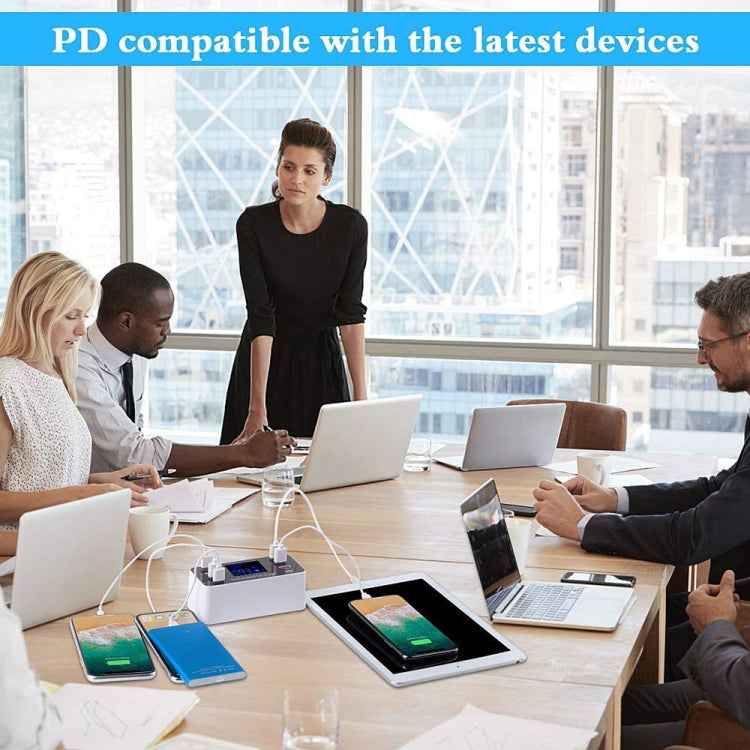 A9 Plus (Global Version) Multi-function AC 100V~240V 8 Ports USB Digital Display LCD Detachable Charging Station Smart Charger with Wireless Charger,Support QC3.0