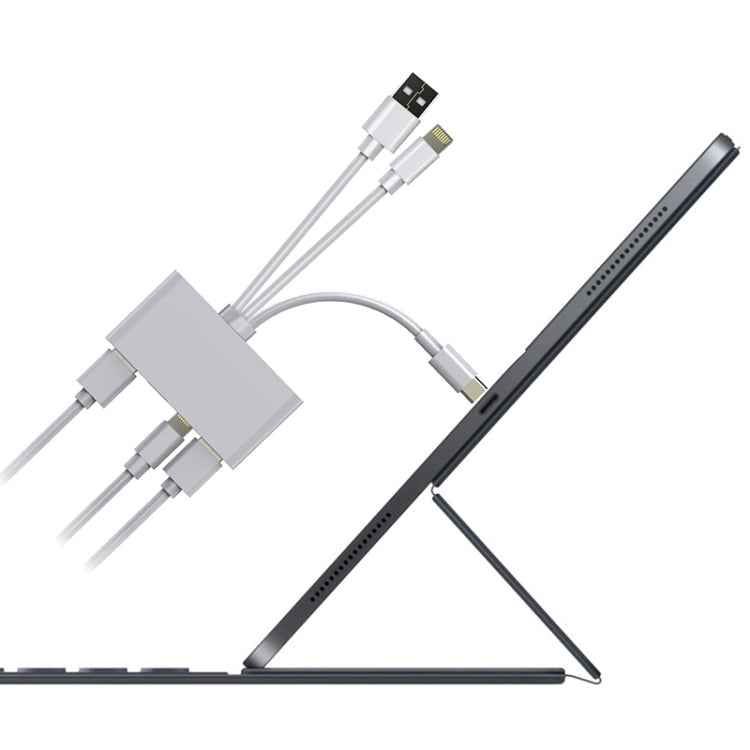 5 in 1 8 Pin + Type-C / USB-C + USB + TF Card + SD Card Multi-function Camera Reader Adapter