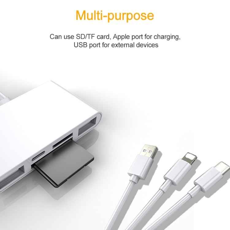 5 in 1 8 Pin + Type-C / USB-C + USB + TF Card + SD Card Multi-function Camera Reader Adapter