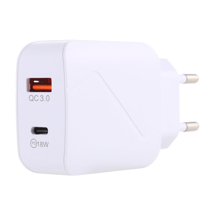 LZ-819A+C QC3.0 USB + PD 18W USB-C / Type-C Interfaces Travel Charger with Indicator Light, EU Plug, EU Plug