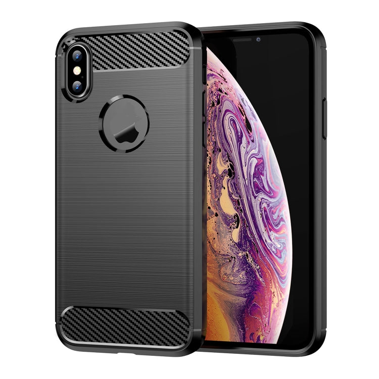 For iPhone X / XS Carbon Fiber TPU Brushed Texture Shockproof Protective Back Cover Case