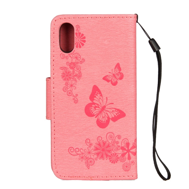 For iPhone X / XS Pressed Flowers Butterfly Pattern Horizontal Flip Leather Case with Holder & Card Slots & Wallet & Lanyard, For X