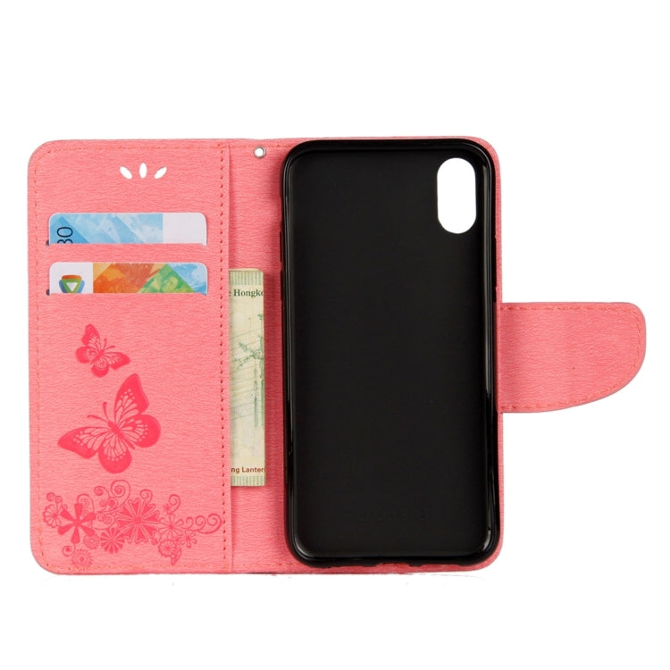 For iPhone X / XS Pressed Flowers Butterfly Pattern Horizontal Flip Leather Case with Holder & Card Slots & Wallet & Lanyard, For X