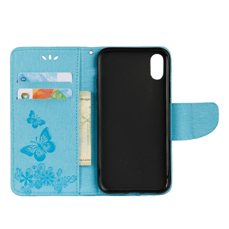 For iPhone X / XS Pressed Flowers Butterfly Pattern Horizontal Flip Leather Case with Holder & Card Slots & Wallet & Lanyard