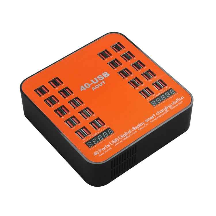 WLX-840 200W 40 Ports USB Digital Display Smart Charging Station AC100-240V, US Plug (Black+Orange)