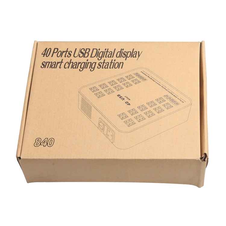 WLX-840 200W 40 Ports USB Digital Display Smart Charging Station AC100-240V, UK Plug (Black+Orange)