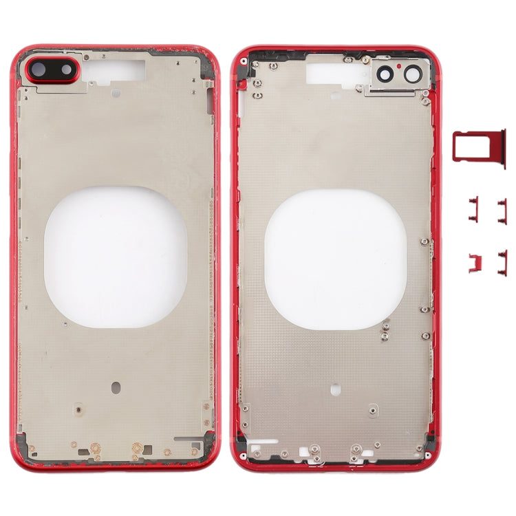 Transparent Battery Back Cover with Camera Lens Frame & SIM Card Tray & Side Keys for iPhone 8 Plus, For iPhone 8 Plus(Transparent Red)