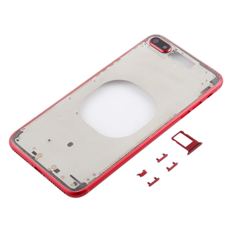 Transparent Battery Back Cover with Camera Lens Frame & SIM Card Tray & Side Keys for iPhone 8 Plus, For iPhone 8 Plus(Transparent Red)