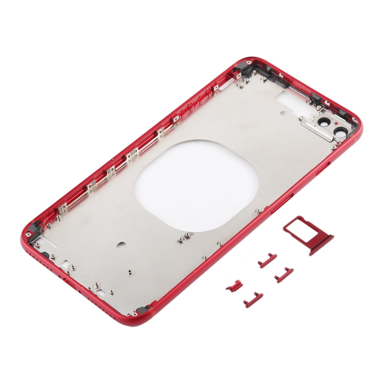 Transparent Battery Back Cover with Camera Lens Frame & SIM Card Tray & Side Keys for iPhone 8 Plus, For iPhone 8 Plus(Transparent Red)