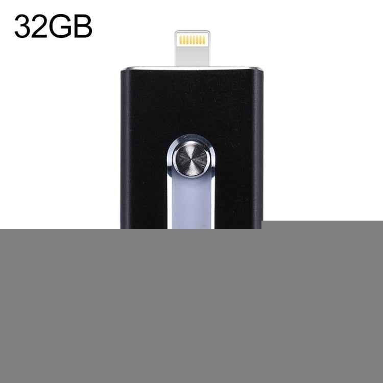 RQW-02 3 in 1 USB 2.0 & 8 Pin & Micro USB 32GB Flash Drive, RQW-02 Black