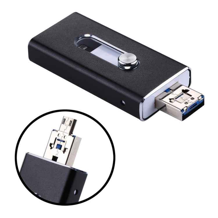 RQW-02 3 in 1 USB 2.0 & 8 Pin & Micro USB 32GB Flash Drive, RQW-02 Black