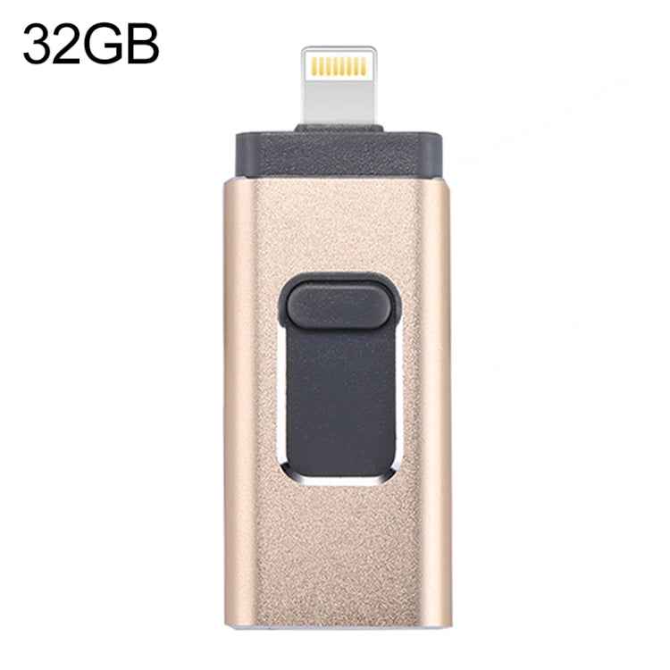 easyflash RQW-01B 3 in 1 USB 2.0 & 8 Pin & Micro USB 32GB Flash Drive, RQW-01B Gold