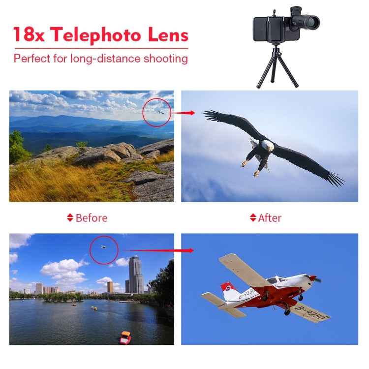 3 in 1 Universal 18X Telephoto Lens + Tripod Mount + Mobile Phone Clip