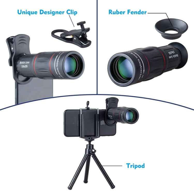 3 in 1 Universal 18X Telephoto Lens + Tripod Mount + Mobile Phone Clip
