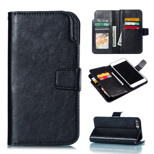 Funda de piel con textura de lichi para iPhone 7 Plus, con tapa horizontal, nueve ranuras para tarjetas, billetera y marco para fotos.