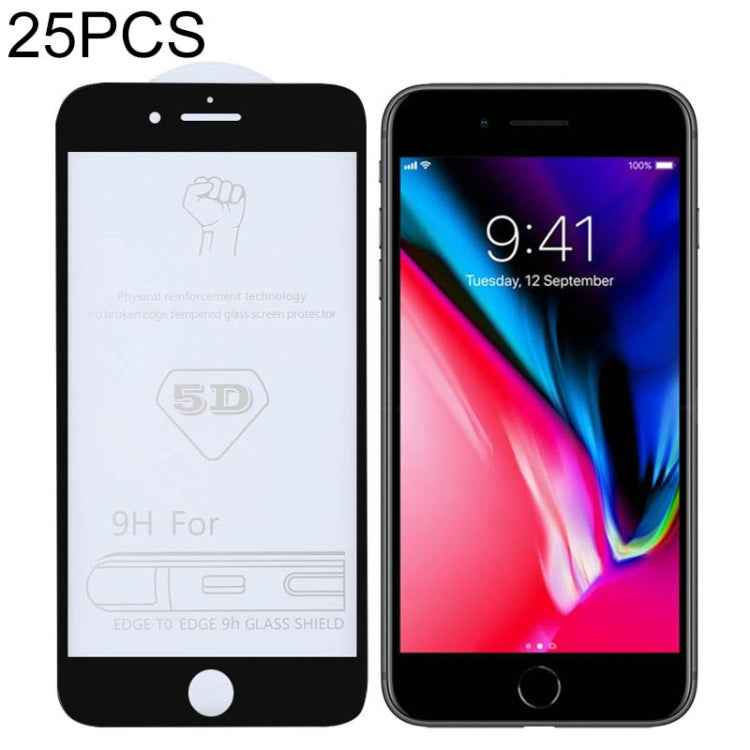 25 PCS 9H 5D Full Glue Full Screen Tempered Glass Film for iPhone 7 Plus / 8 Plus