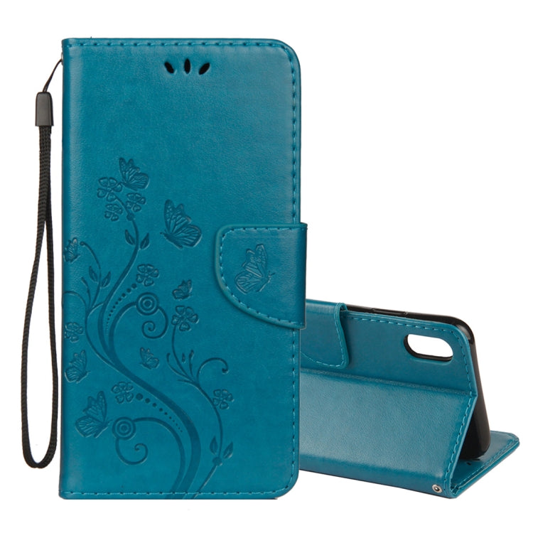 For iPhone XR Embossed Butterfly Pattern Horizontal Flip Leather Case with Card Slot & Holder & Wallet & Lanyard