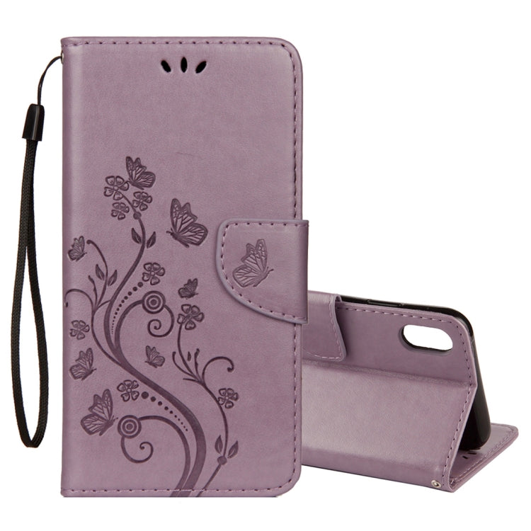 For iPhone XR Embossed Butterfly Pattern Horizontal Flip Leather Case with Card Slot & Holder & Wallet & Lanyard