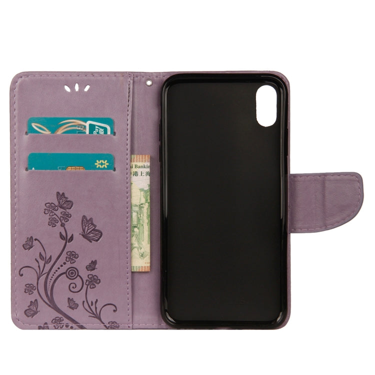 For iPhone XR Embossed Butterfly Pattern Horizontal Flip Leather Case with Card Slot & Holder & Wallet & Lanyard