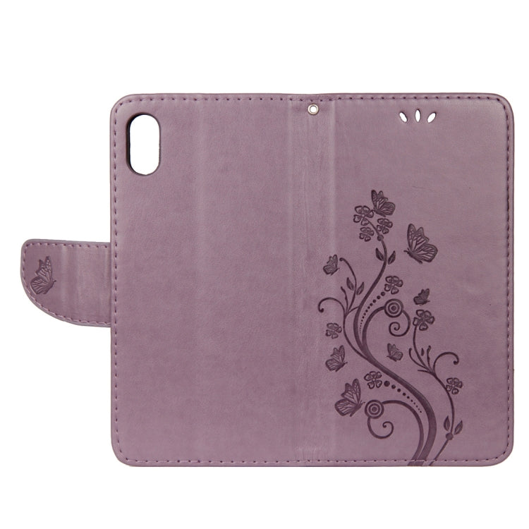 For iPhone XR Embossed Butterfly Pattern Horizontal Flip Leather Case with Card Slot & Holder & Wallet & Lanyard