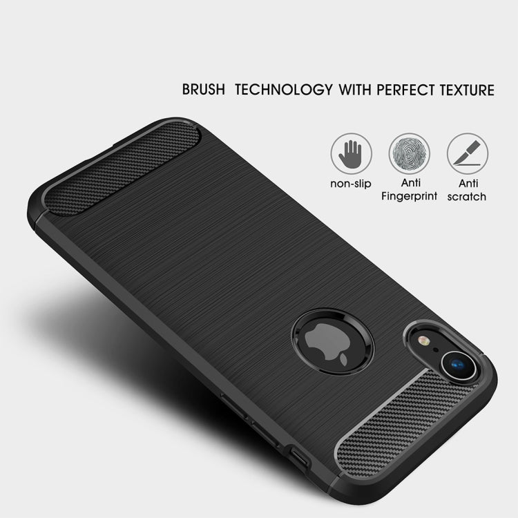 For iPhone XR Brushed Texture Carbon Fiber Shockproof TPU Protective Back Case