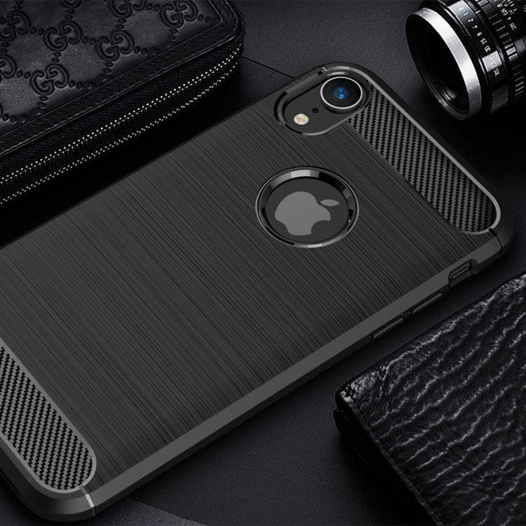 For iPhone XR Brushed Texture Carbon Fiber Shockproof TPU Protective Back Case