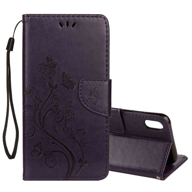 For iPhone XS Max Embossed Butterfly Pattern Horizontal Flip Leather Case with Card Slot & Holder & Wallet & Lanyard