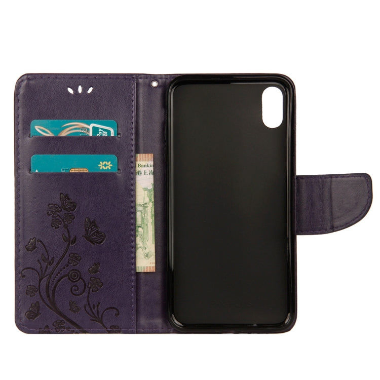 For iPhone XS Max Embossed Butterfly Pattern Horizontal Flip Leather Case with Card Slot & Holder & Wallet & Lanyard, For XS Max